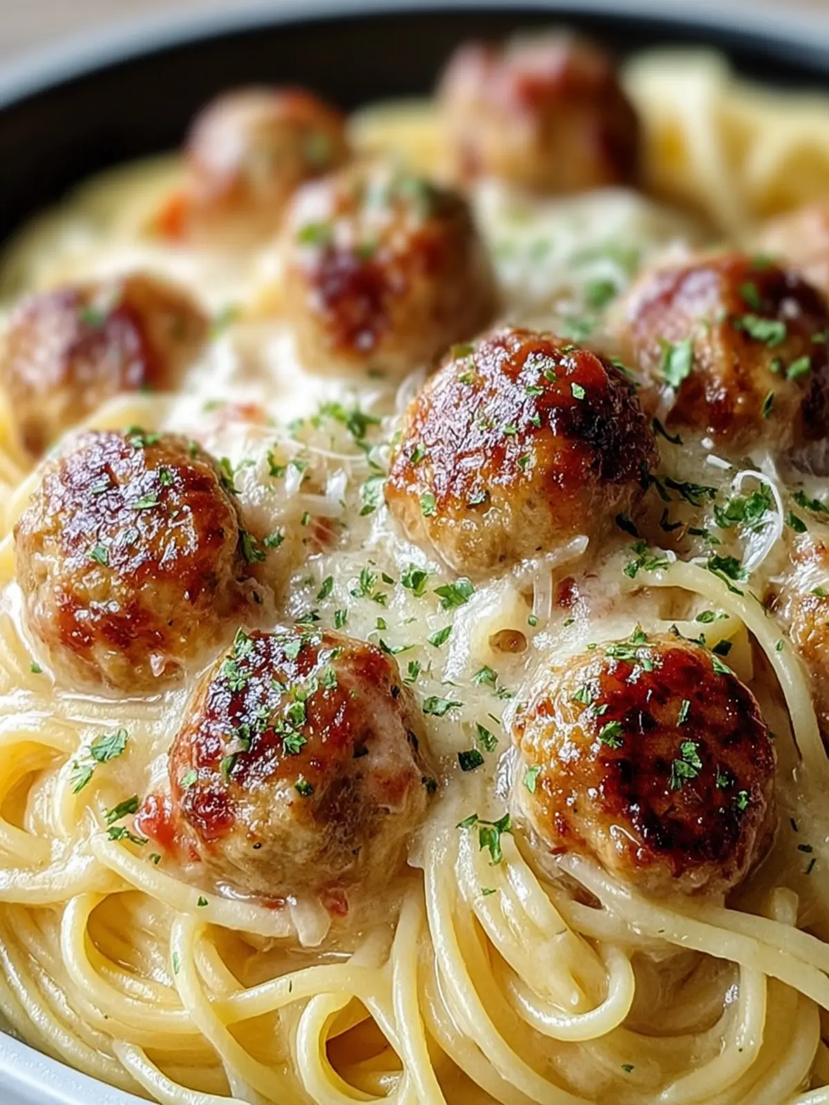 Creamy Pasta with Chicken Meatballs First Image