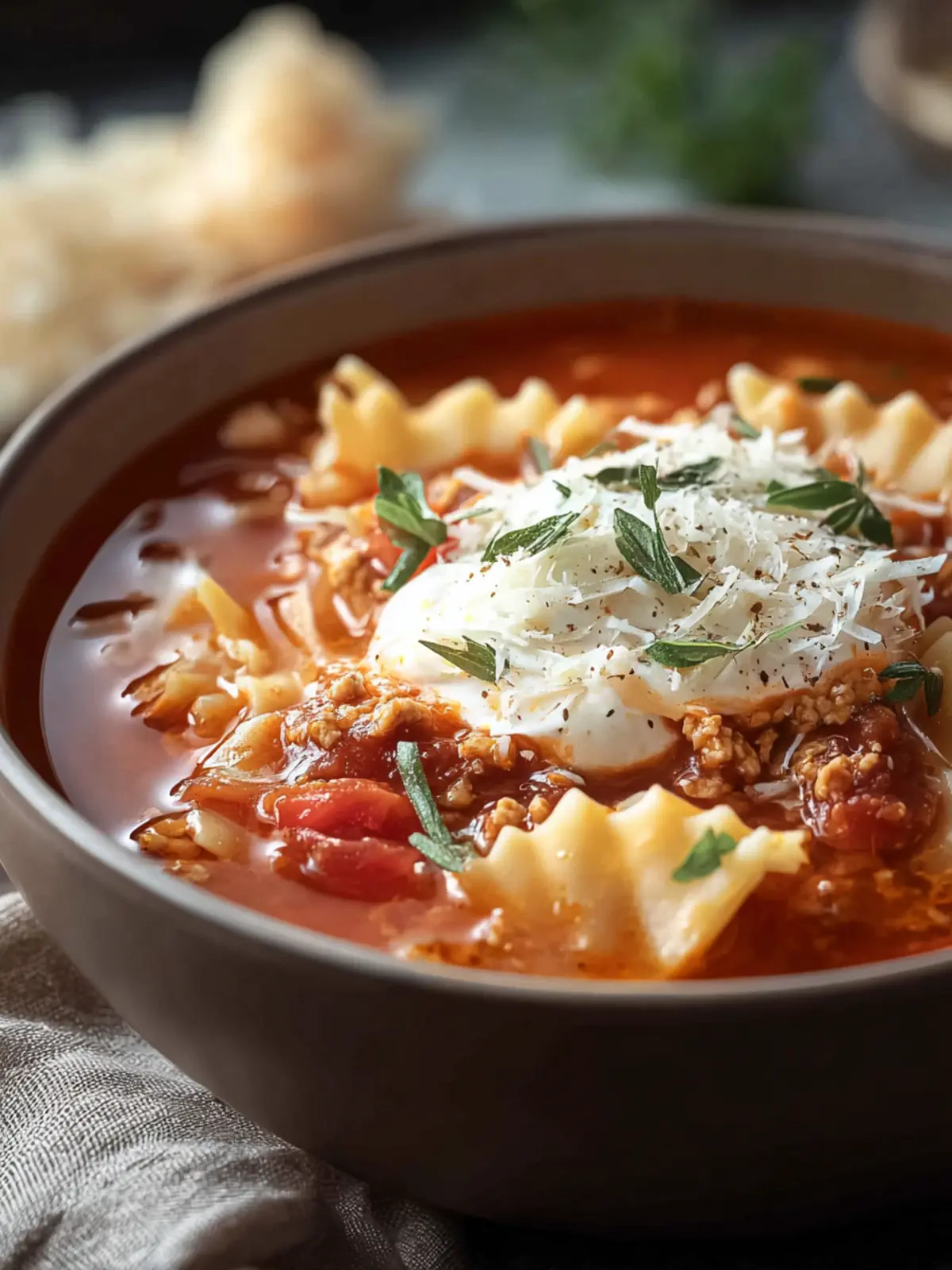 Healthy Lasagna Soup with Turkey, Easy, One Pot First Image