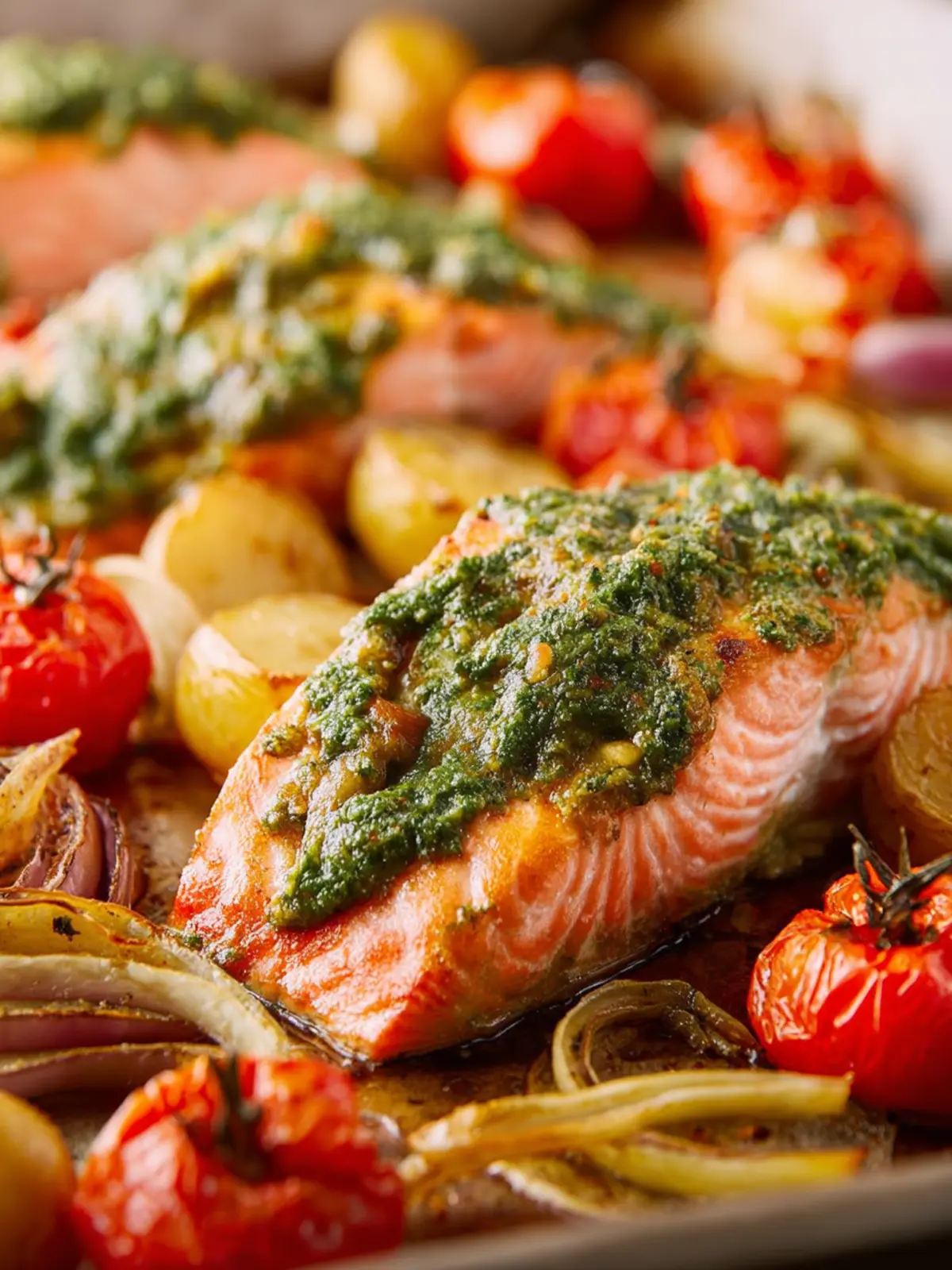 Sheet Pan Pesto Salmon Dinner First Image