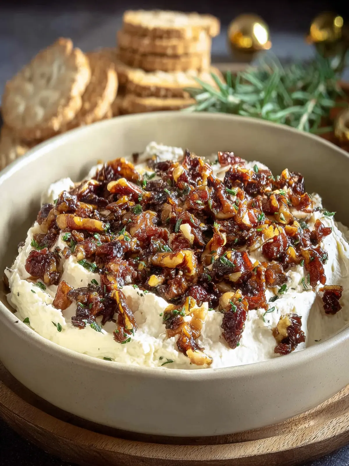 Whipped Goat Cheese Dip with Pecan Date Topping First Image