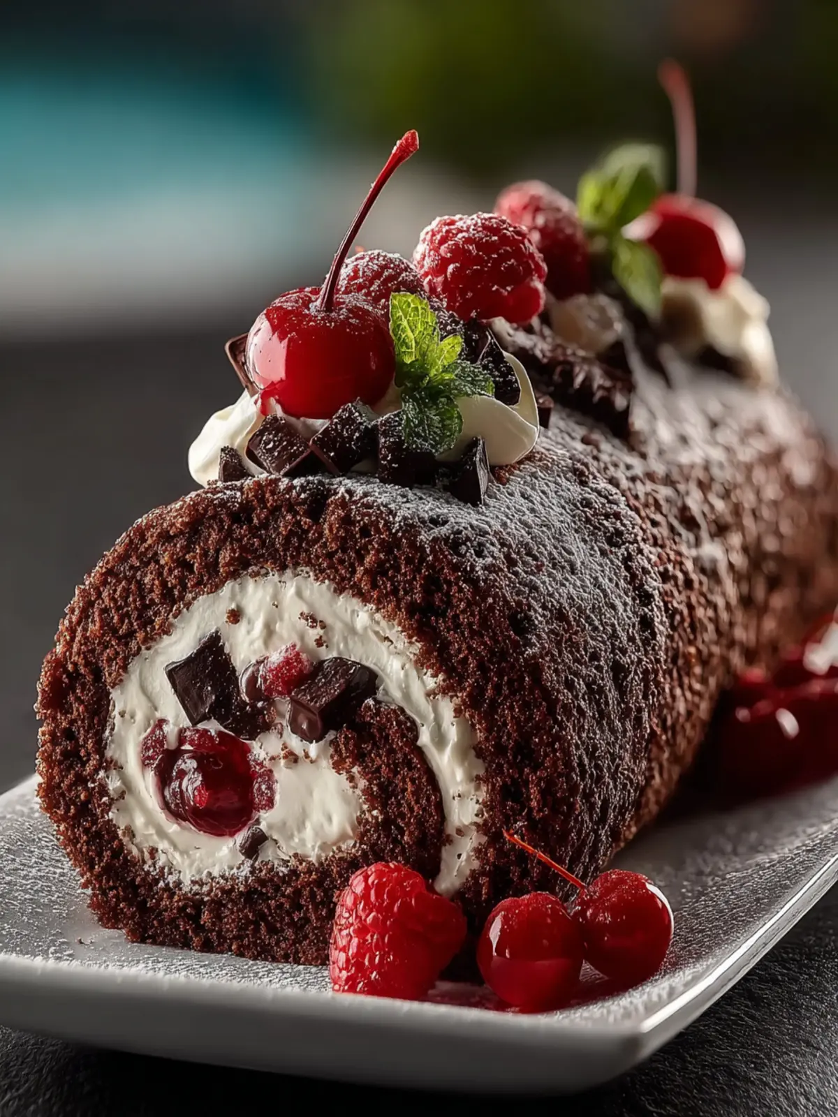 Elegant Black Forest Cake Roll First Image