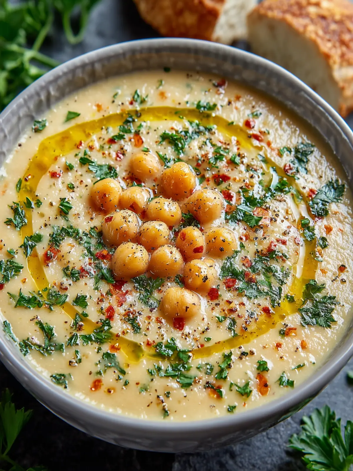 Creamy Garlic Chickpea Soup First Image