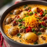 Homemade Cheeseburger Soup with Baby Potatoes First Image