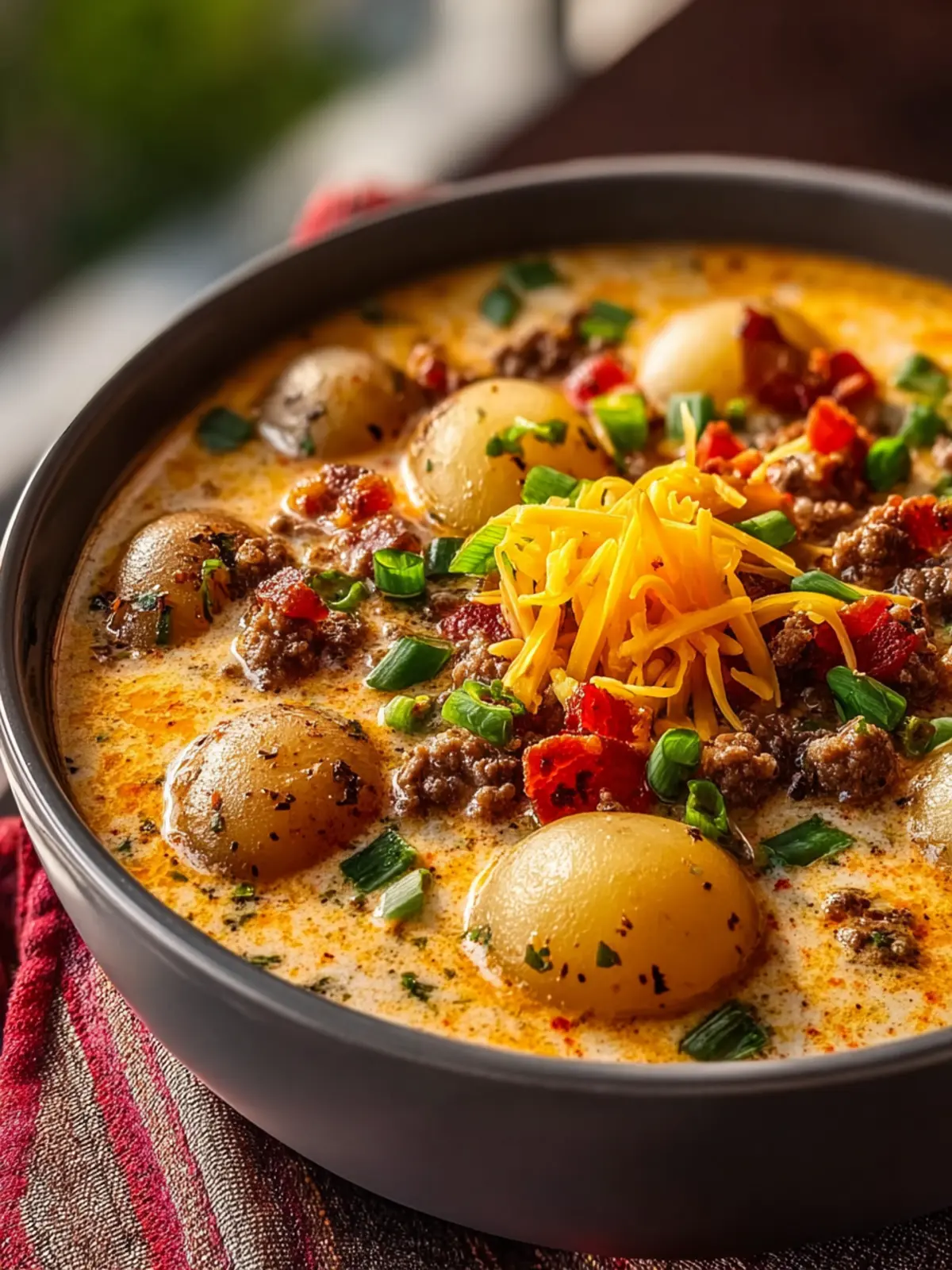 Homemade Cheeseburger Soup with Baby Potatoes First Image