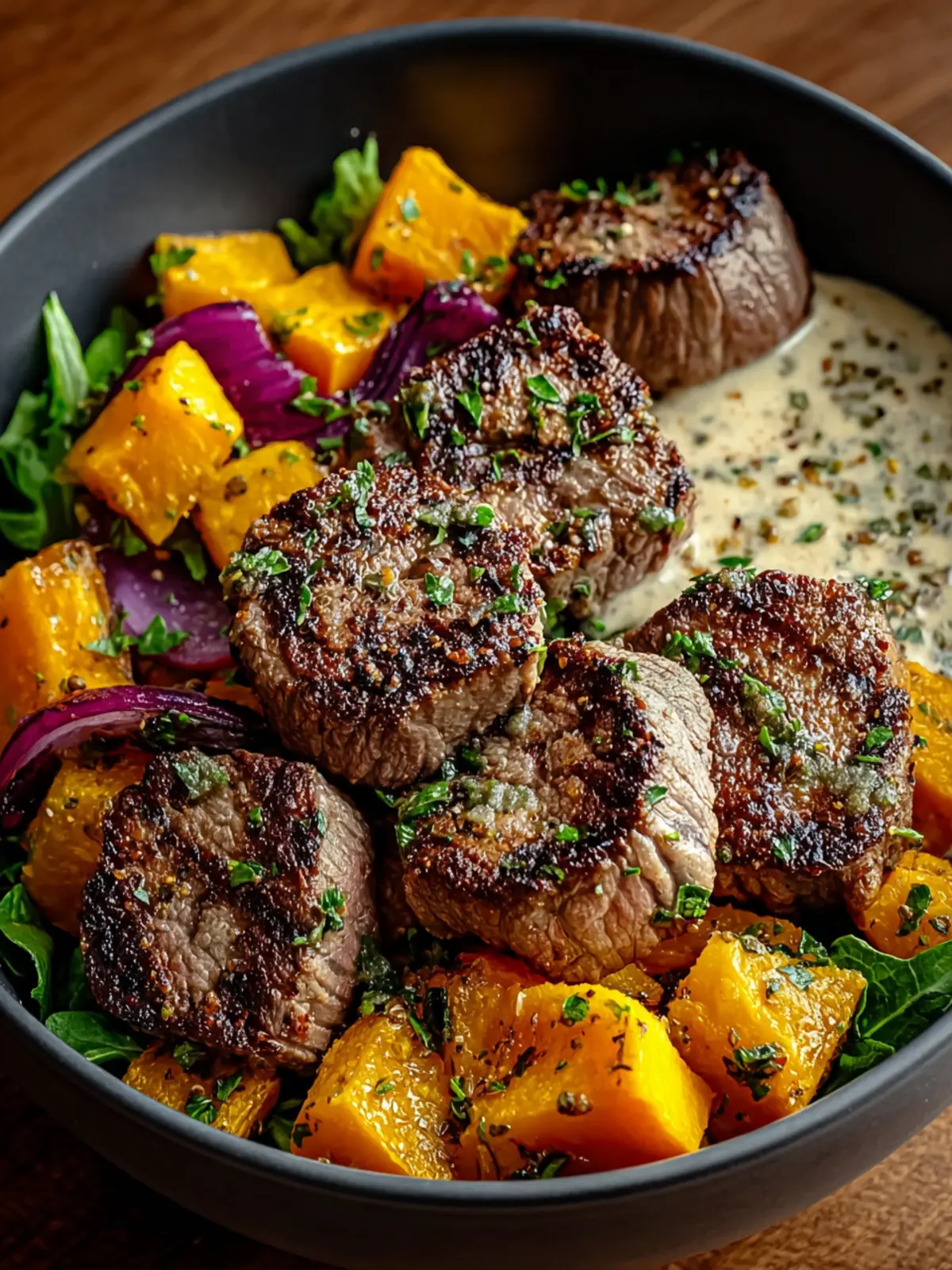 Butternut Squash & Garlic Herb Steak Bowls First Image