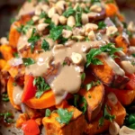 Sweet Potato Salad with Roasted Veggies and Creamy Peanut Dressing First Image