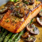 Honey Mustard Salmon with Mushrooms and Asparagus: Irresi... First Image