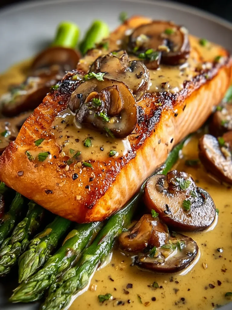 Honey Mustard Salmon with Mushrooms and Asparagus: Irresi... First Image
