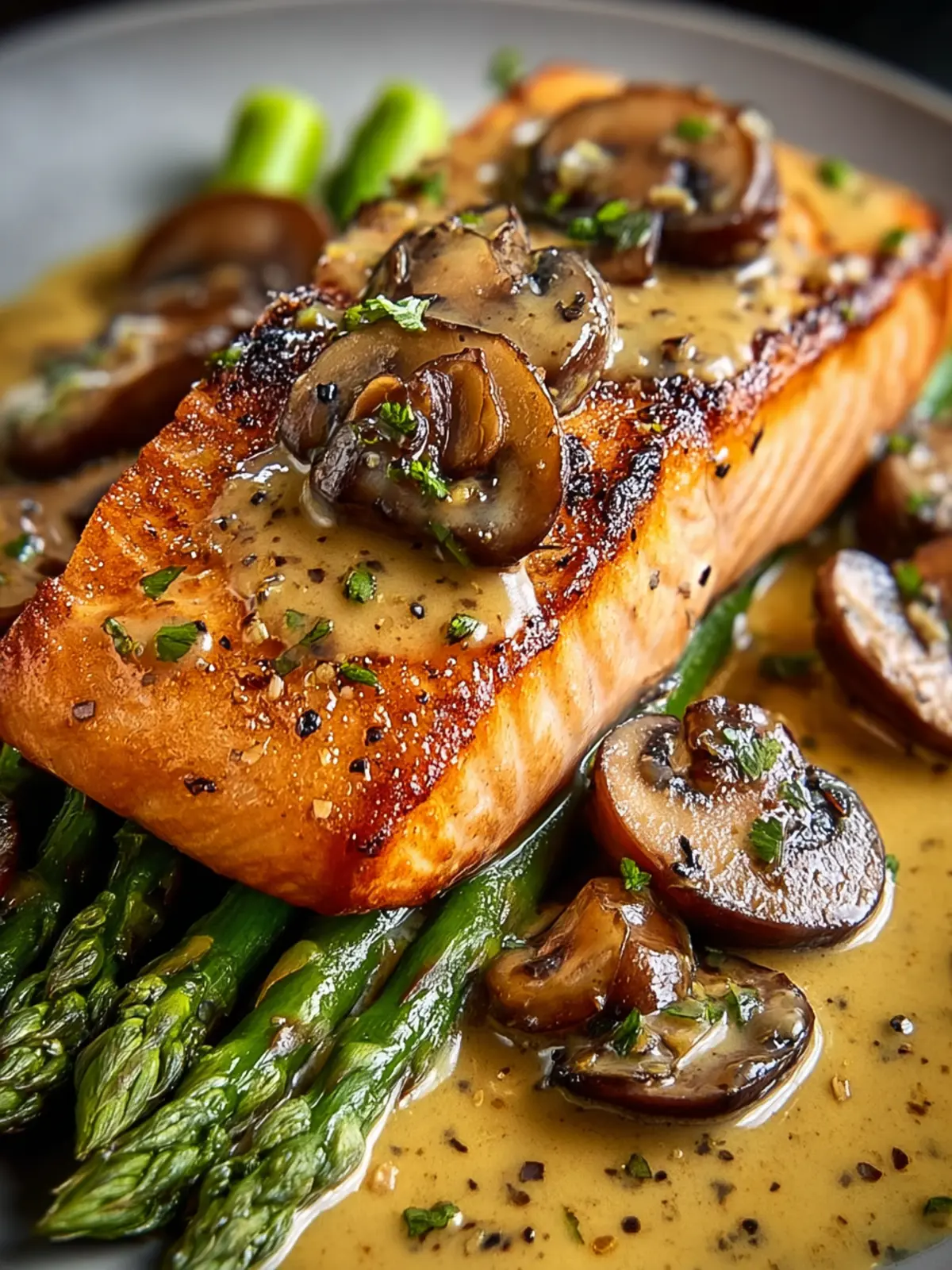 Honey Mustard Salmon with Mushrooms and Asparagus: Irresi... First Image