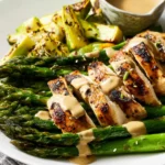 Chicken and Roasted Asparagus with Tahini Sauce First Image