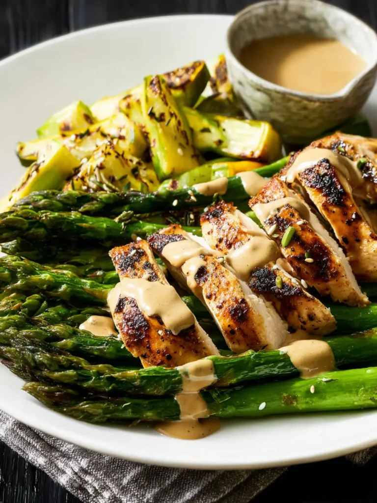 Chicken and Roasted Asparagus with Tahini Sauce First Image