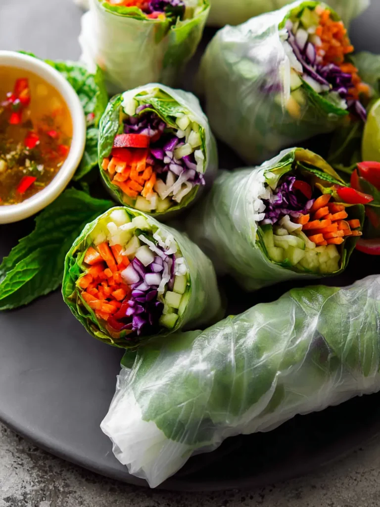 Fresh Vegetable Spring Rolls with Bright Lime Dipping Sauce First Image