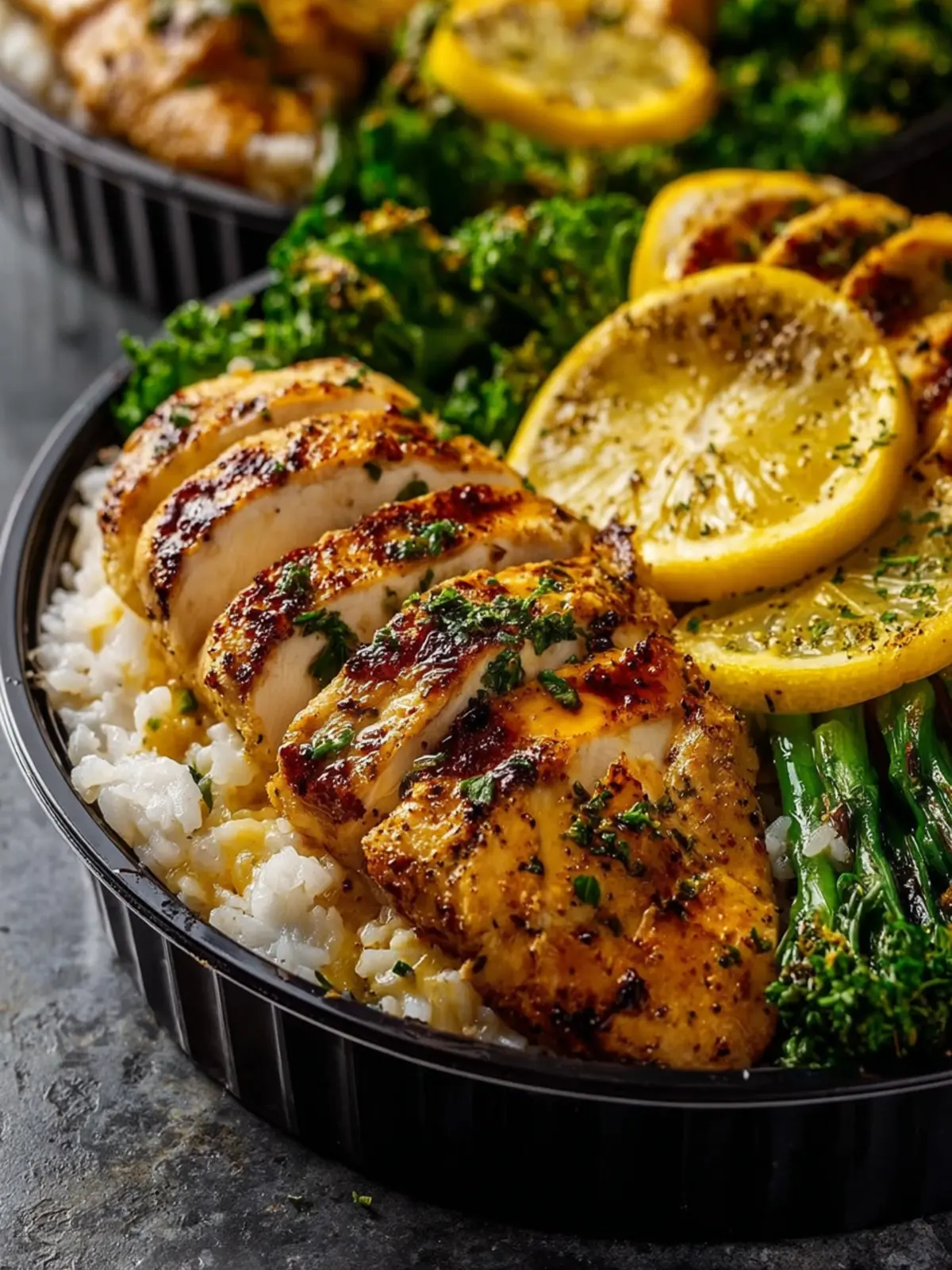 Healthy Lemon Garlic Chicken Meal Prep Bowls First Image